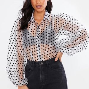 NWOT Organza puff sleeves polka dot blouse